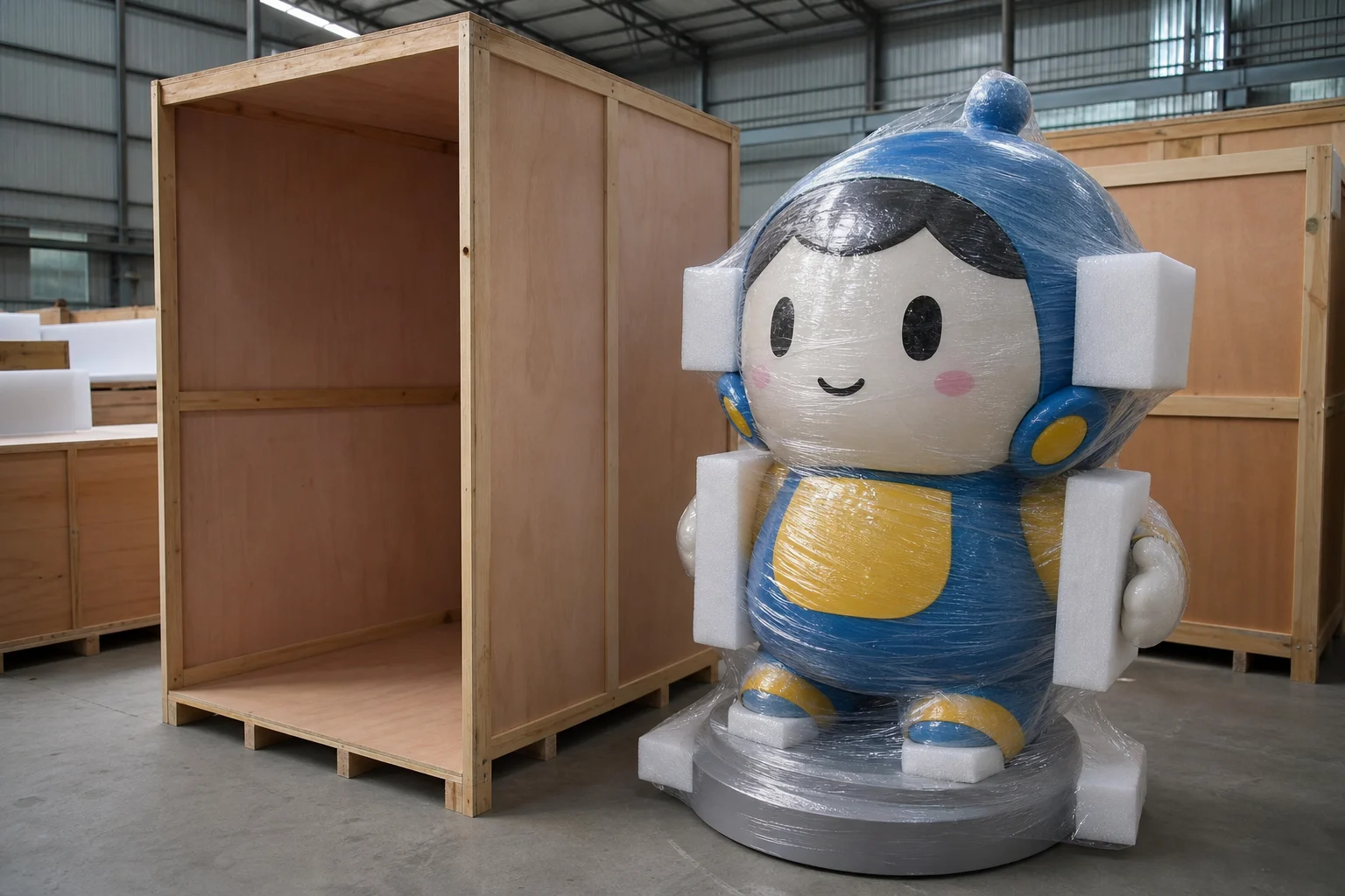Pokemon licensed sculpture export packing and installation preparation